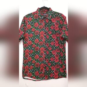 Triumph Red and Green Floral Casual Button Down Shirt